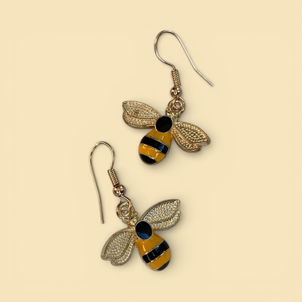 Adorable Gold Bee Dangle Earrings - Bumblebee Hook Earrings